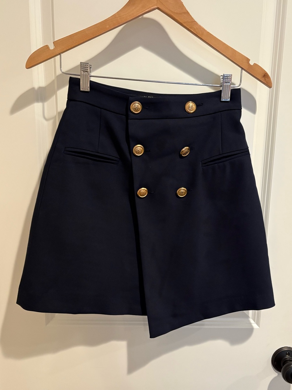 Zara Basic - Navy Double-Breasted Sailor Mini Skirt w/ Gold Buttons - size xs
